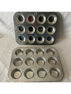 Lot of 2 Vintage Wear-Ever 38412 Aluminum Mini Muffin Pans 12 Cup USA